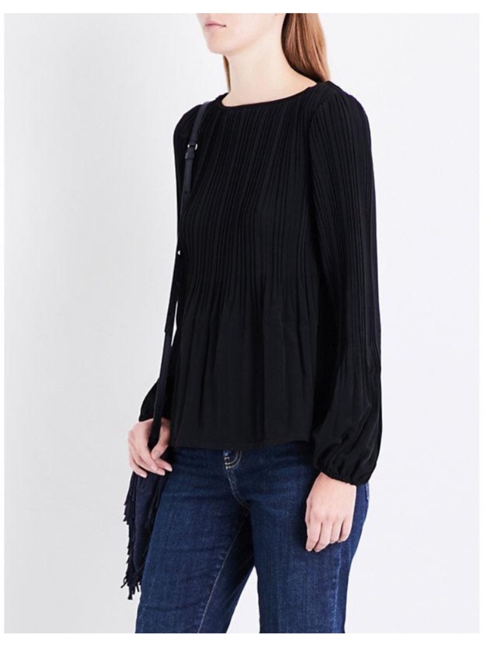 MAJE Lockin pleated crepe top w/ balloon sleeves black size 2